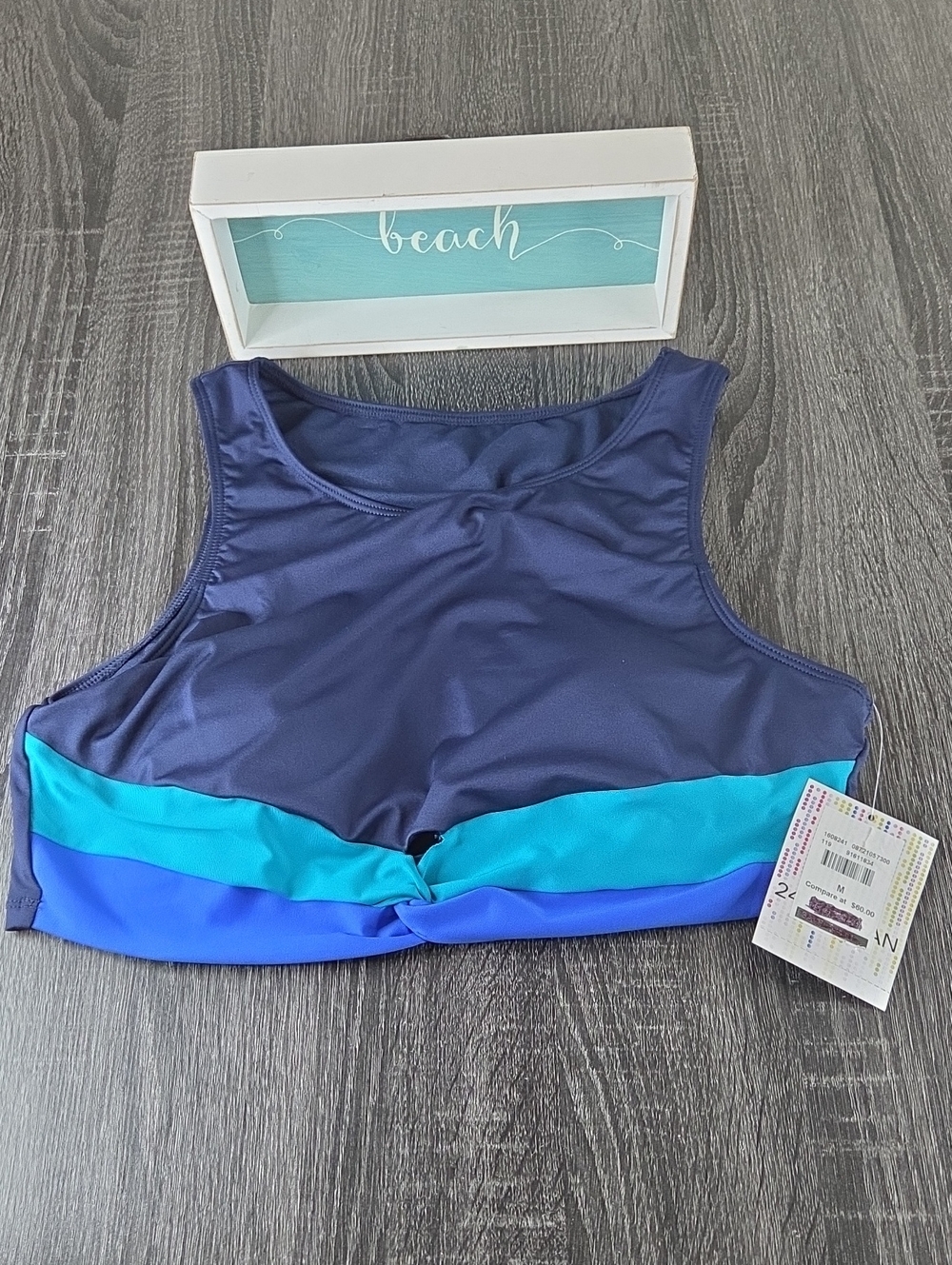 24th & Ocean Navy NWT Colorblock Swim Top Turquoise BLUE Royal Accents M